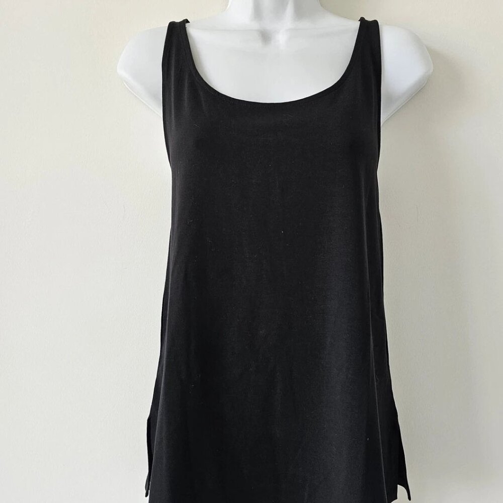 NWT EILEEN FISHER Black Stretch Jersey Scoop Neck Tank Top Small